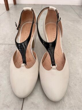 T-Strap Heels in Cream and Black — Classic Women's Dress Shoes